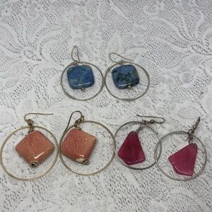 Artisan boho style dangle hoop earrings bundle lot 3
